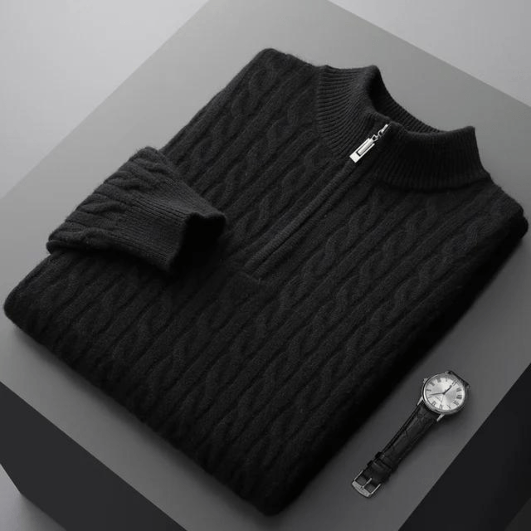 100% CASHMERE WOVEN HALF ZIP - LORMIER -