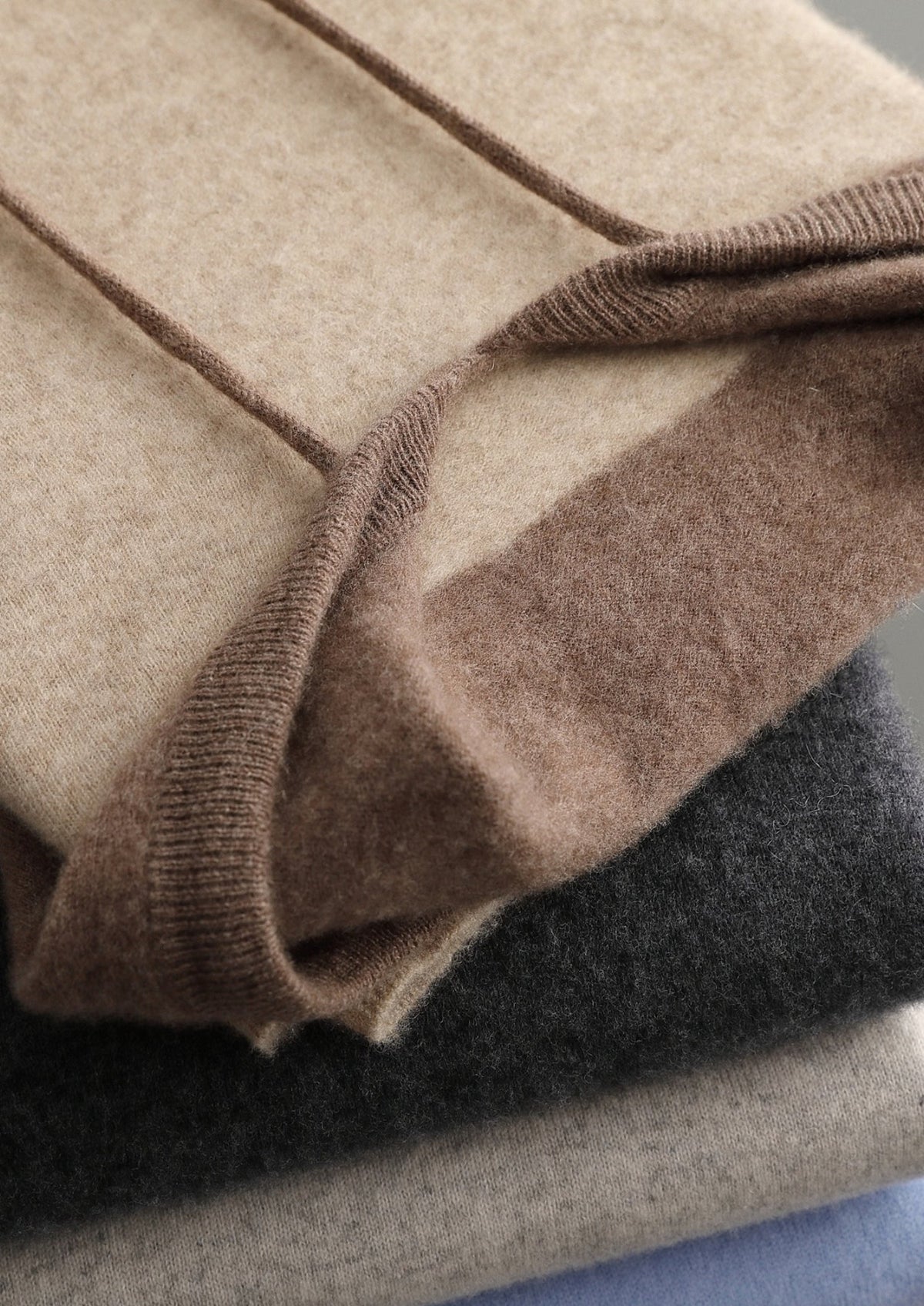 Pure Extra-Fine Merino Wool Two-Tone Leisure Hoodie
