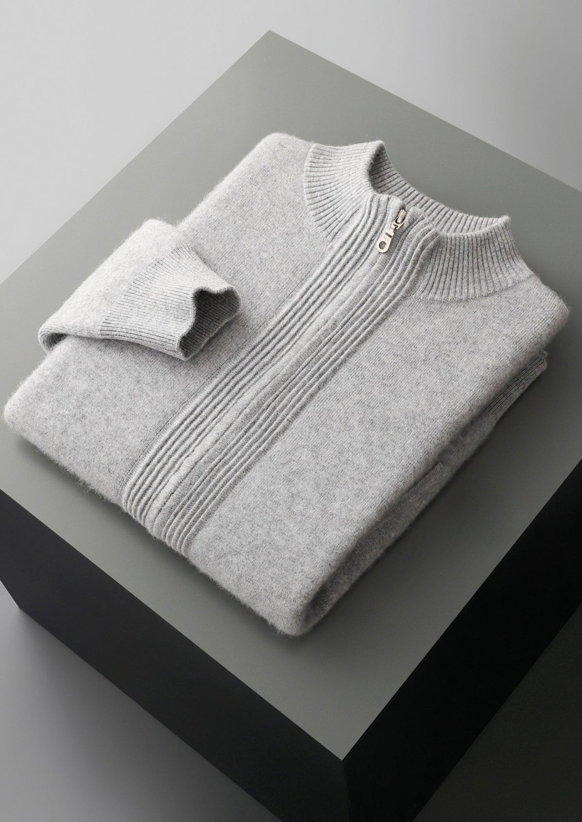 Pure Extra-Fine Merino Wool Textured Zip Cardigan