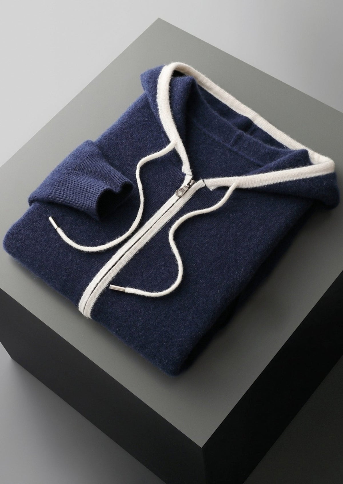 Pure Extra-Fine Merino Wool Contrast Zipper Hoodie
