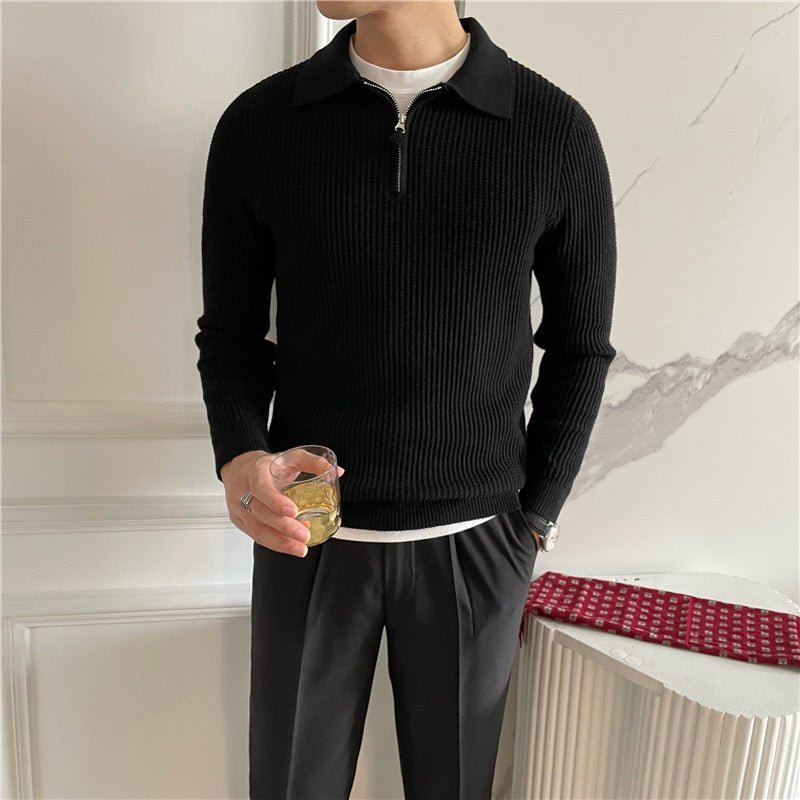 COTTON KNIT HALF - ZIP SWEATER - LORMIER -
