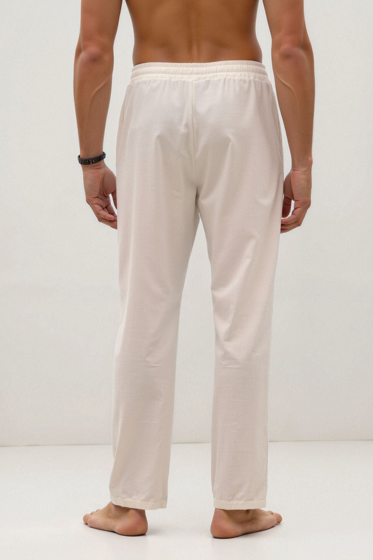 COTTON & LINEN BLEND DRAWSTRING PANTS - LORMIER -