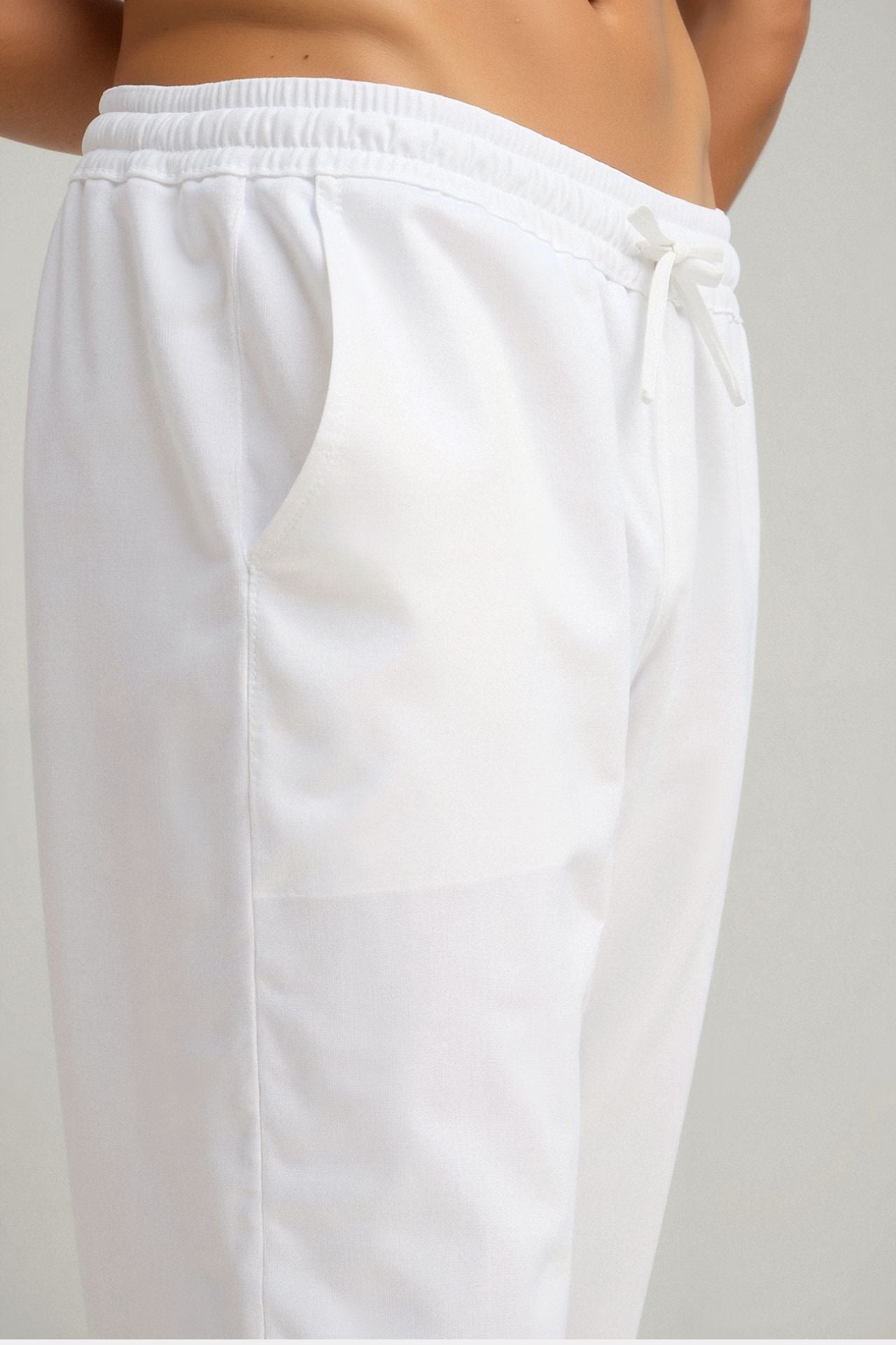 COTTON & LINEN BLEND DRAWSTRING PANTS - LORMIER -