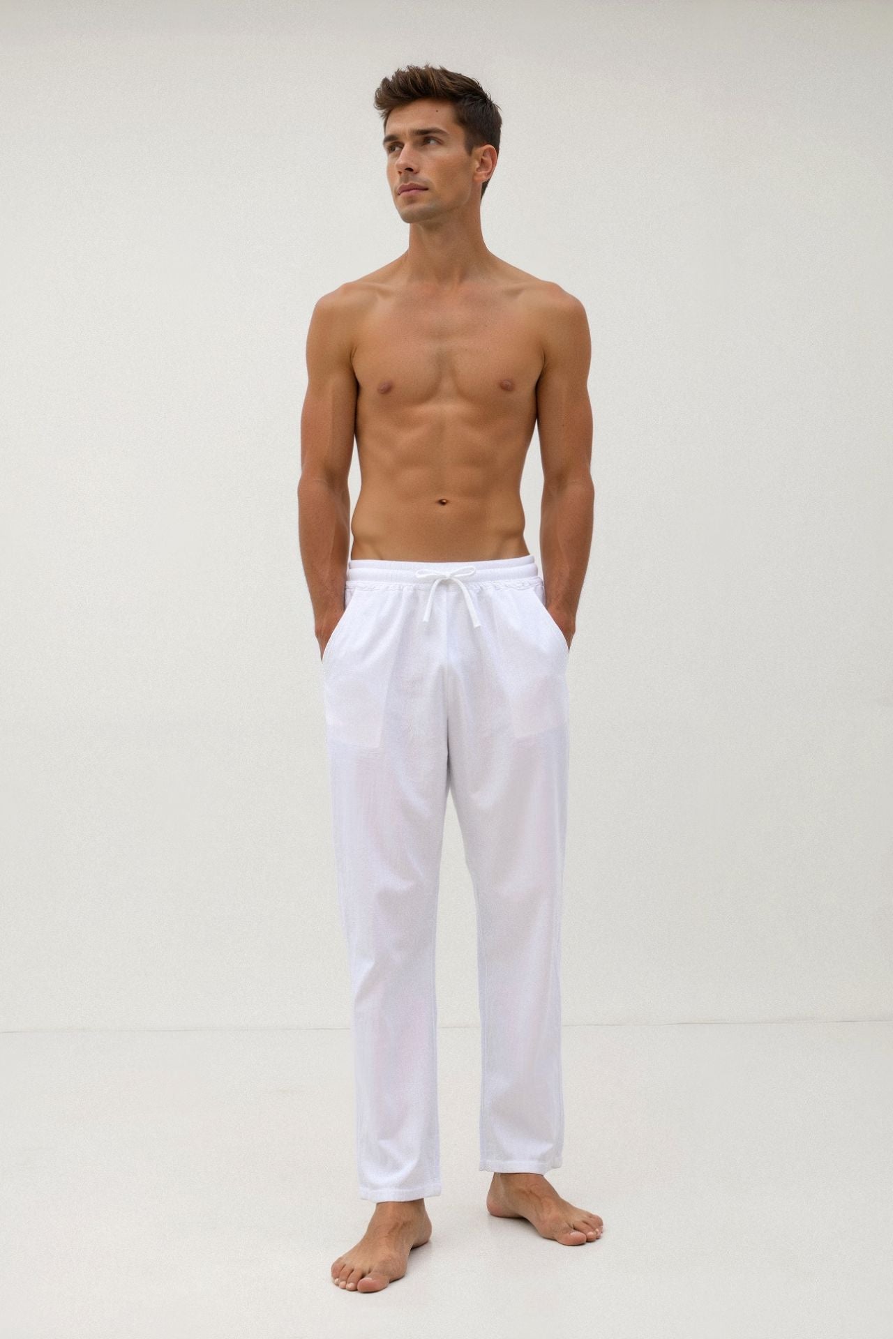 COTTON & LINEN BLEND DRAWSTRING PANTS - LORMIER -