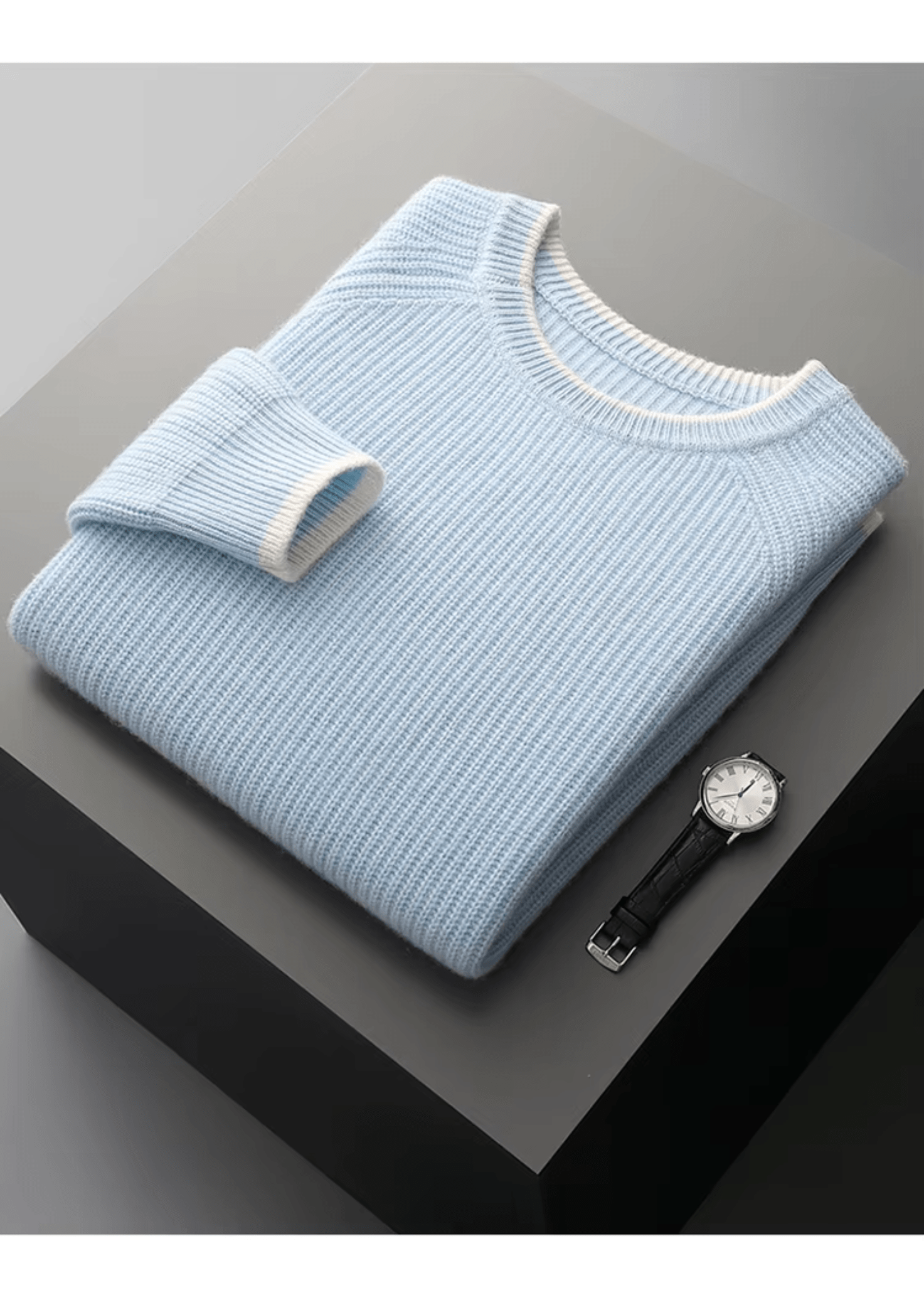 MERINO WOOL TWO TONE CREWNECK - LORMIER -