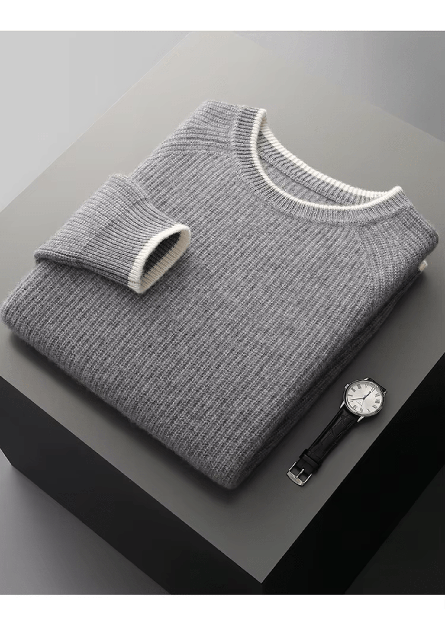 MERINO WOOL TWO TONE CREWNECK - LORMIER -