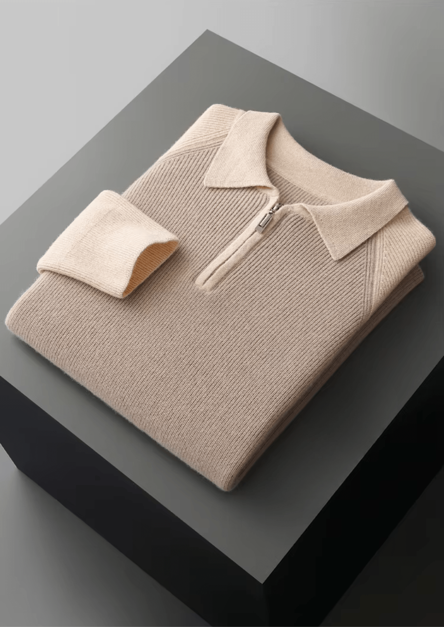 MERINO WOOL TWO TONE ZIPPER SWEATER POLO - LORMIER -