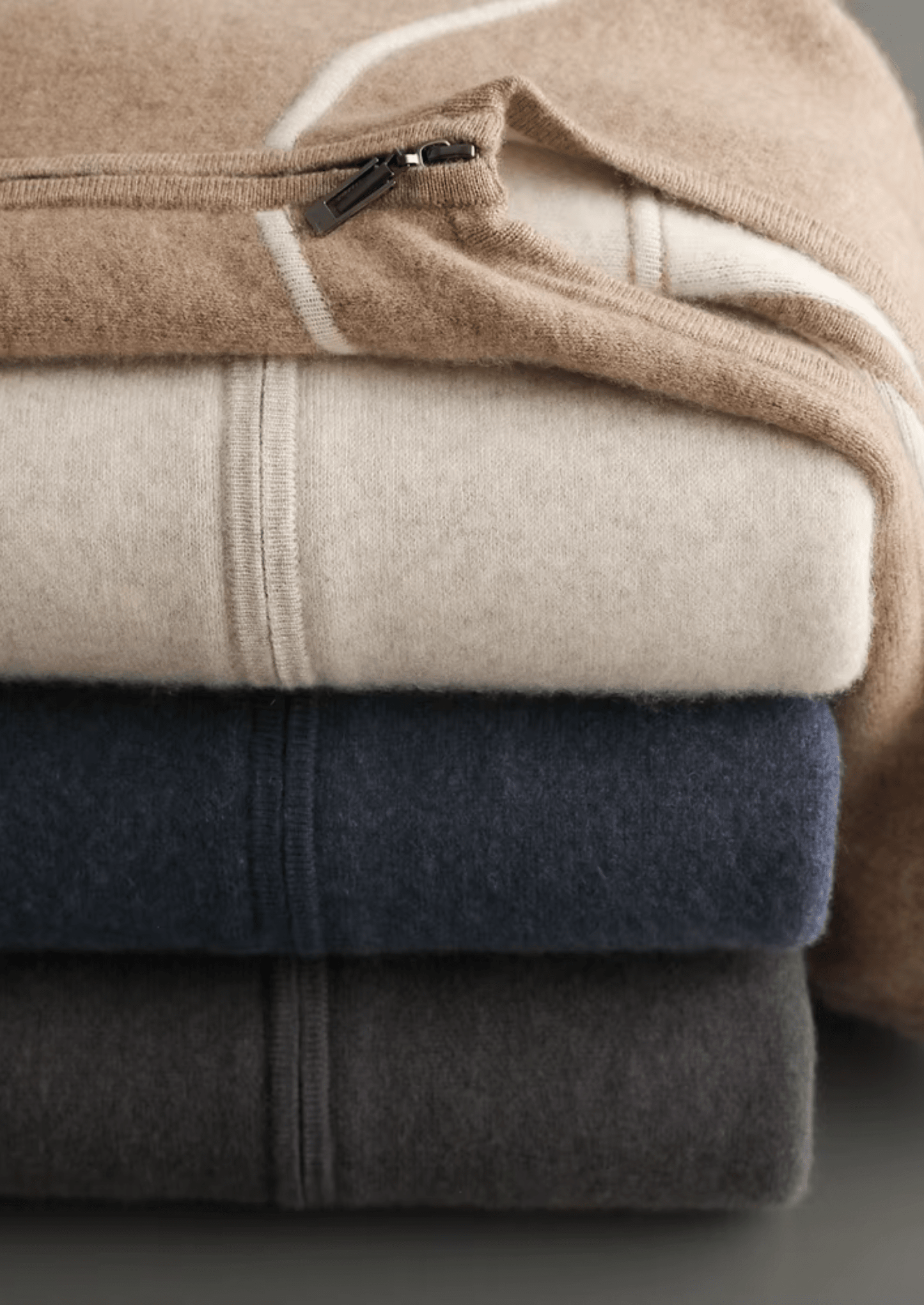 PREMIUM CASHMERE TWO TONE ZIPPER HOODIE - LORMIER -