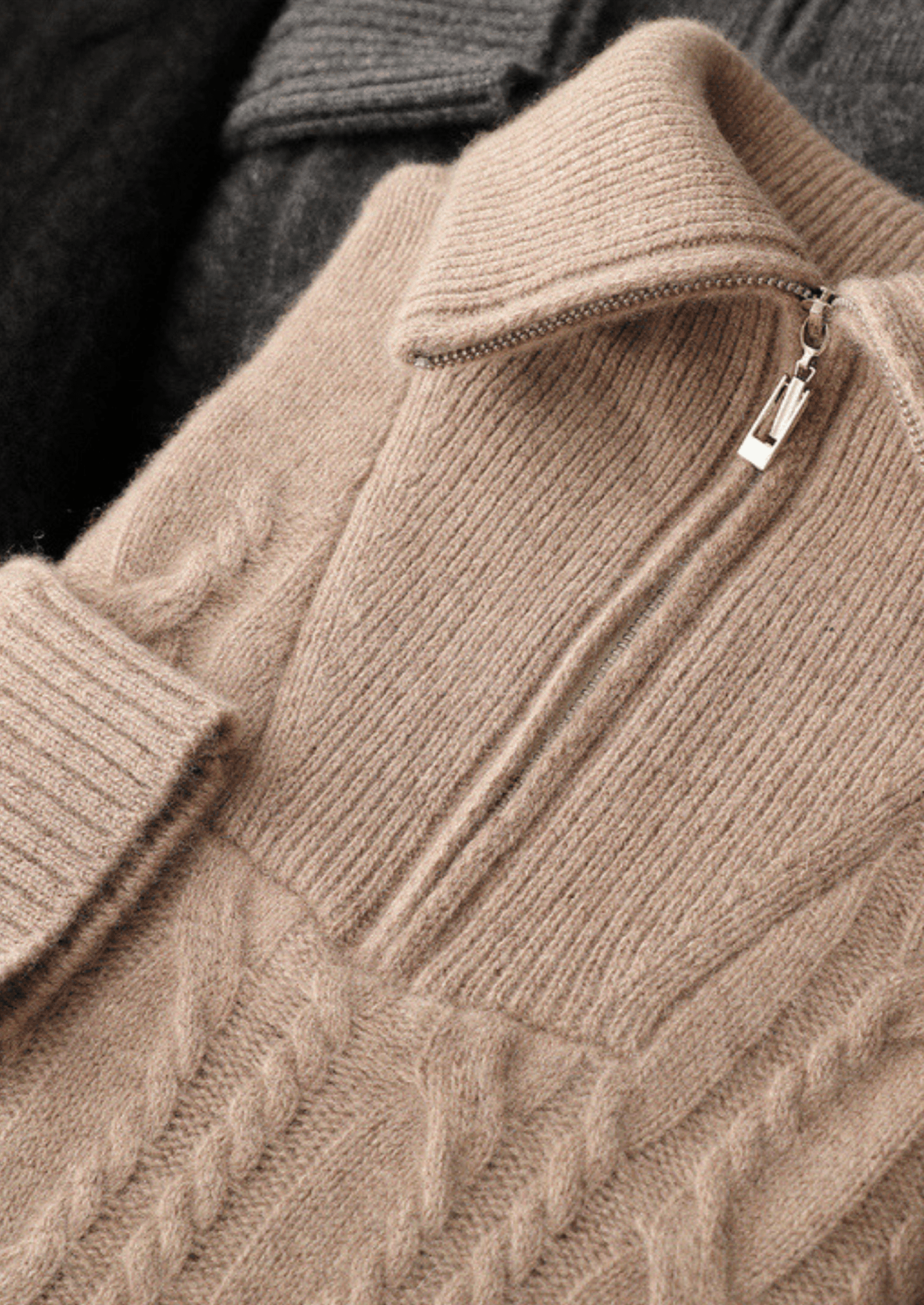 PURE CASHMERE CABLE HALF ZIP SWEATER - LORMIER -