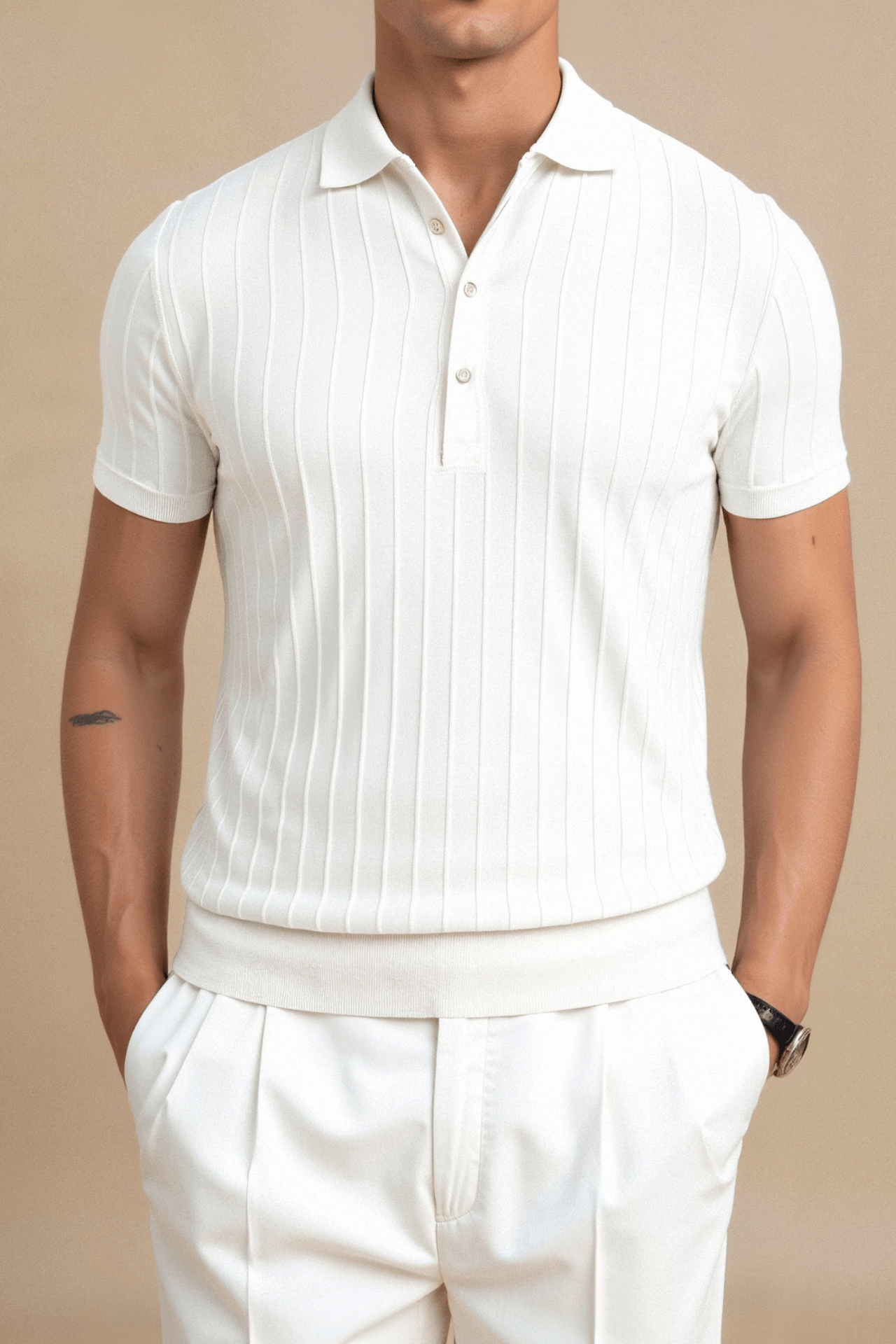 VERTICAL STRIPED BUTTON UP POLO - LORMIER -