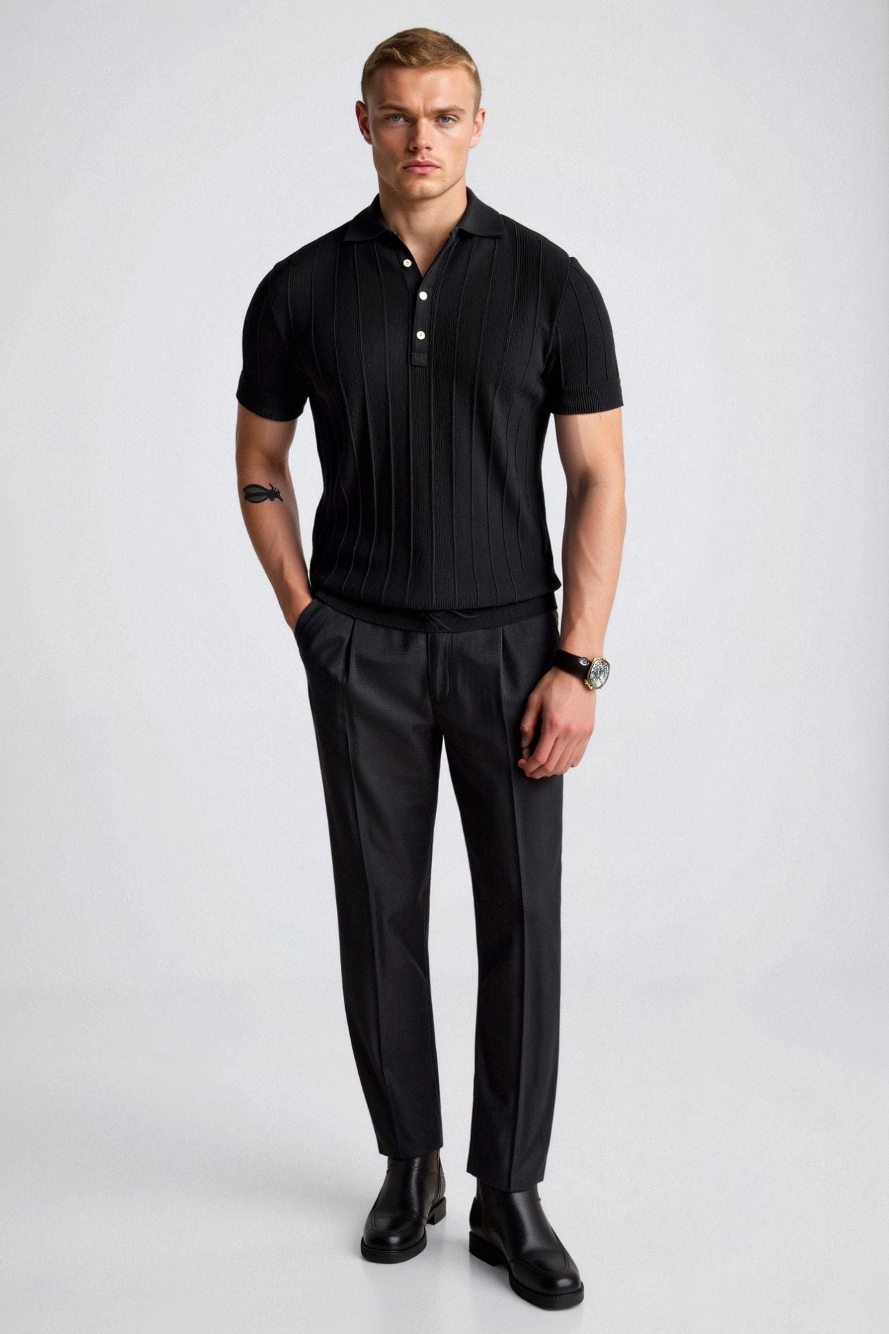 VERTICAL STRIPED BUTTON UP POLO - LORMIER -