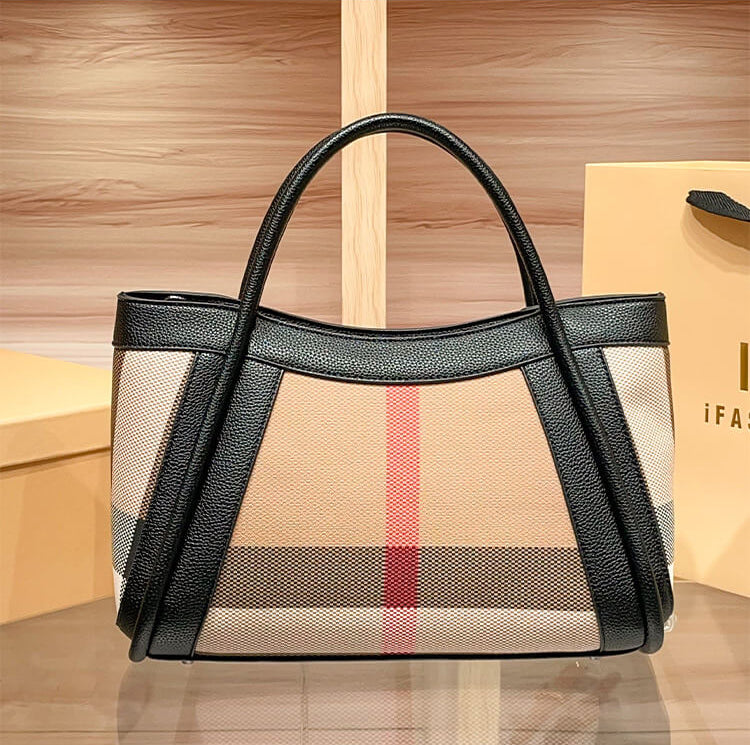 STRUCTURED CHECKERED CANVAS TOTE