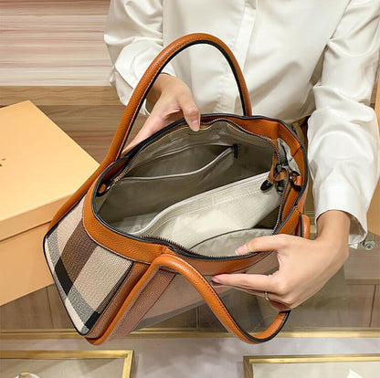 STRUCTURED CHECKERED CANVAS TOTE