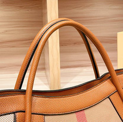 STRUCTURED CHECKERED CANVAS TOTE