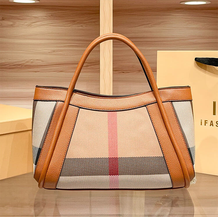 STRUCTURED CHECKERED CANVAS TOTE
