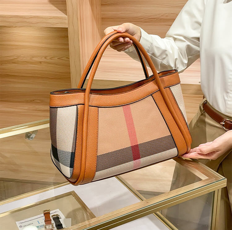 STRUCTURED CHECKERED CANVAS TOTE