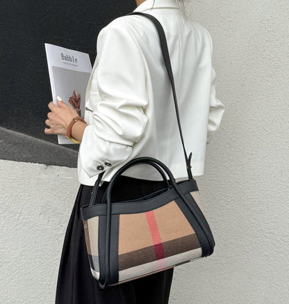 STRUCTURED CHECKERED CANVAS TOTE