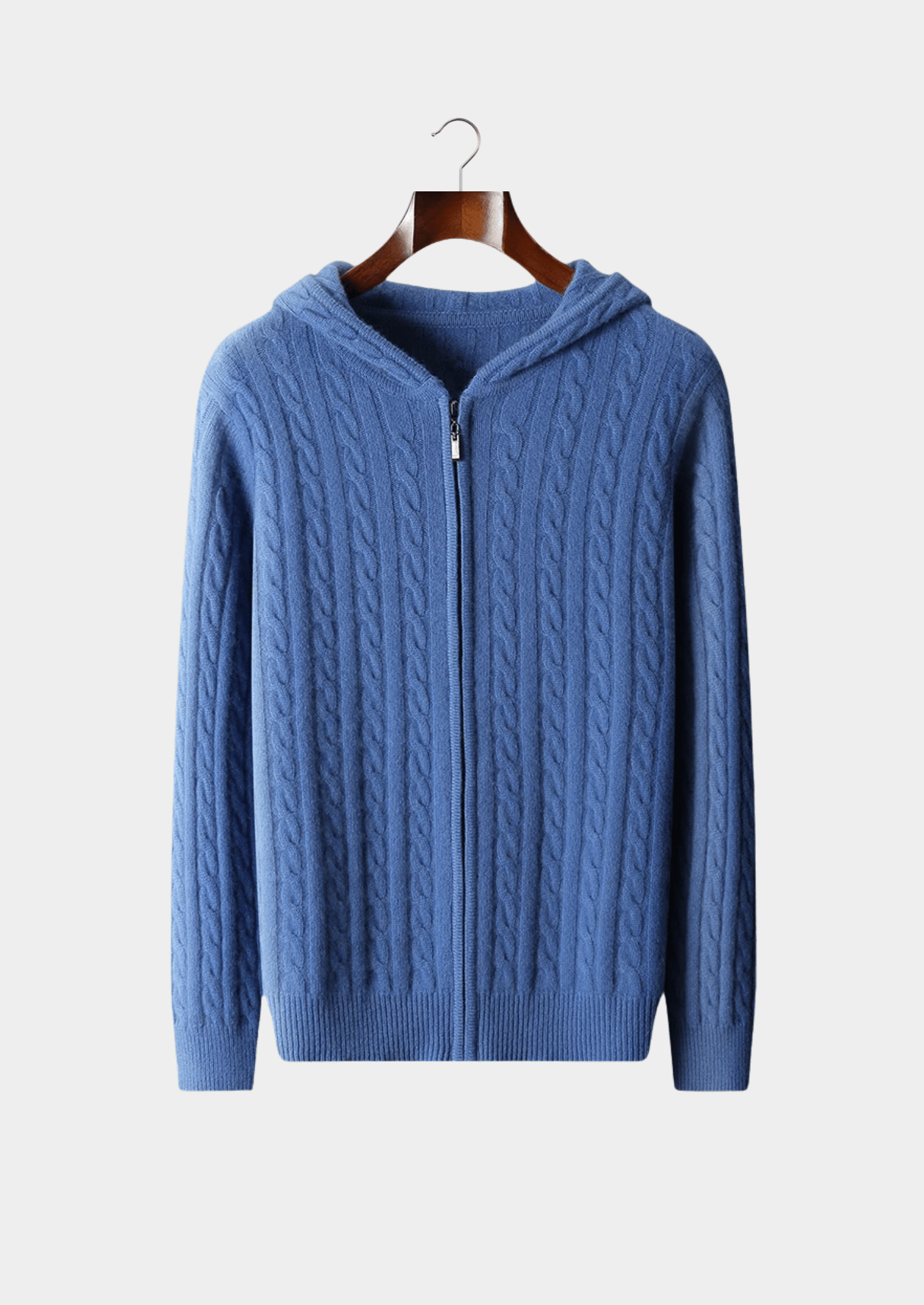 100% CASHMERE CABLE KNIT ZIPPER HOODIE - LORMIER - 