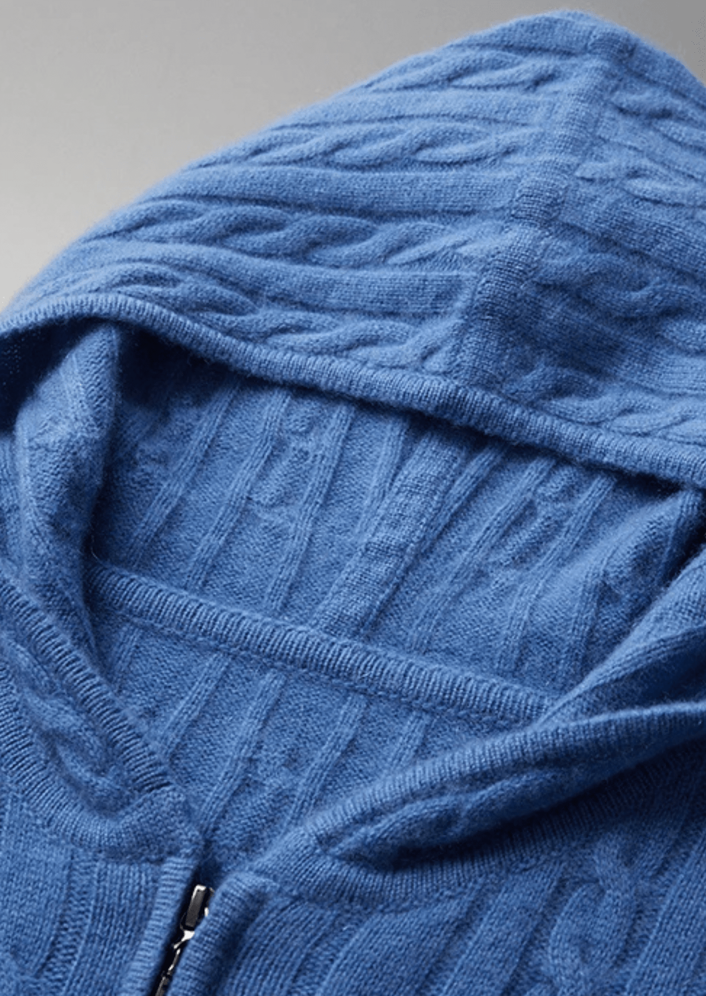 100% CASHMERE CABLE KNIT ZIPPER HOODIE - LORMIER - 