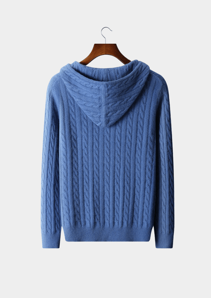 100% CASHMERE CABLE KNIT ZIPPER HOODIE - LORMIER - 