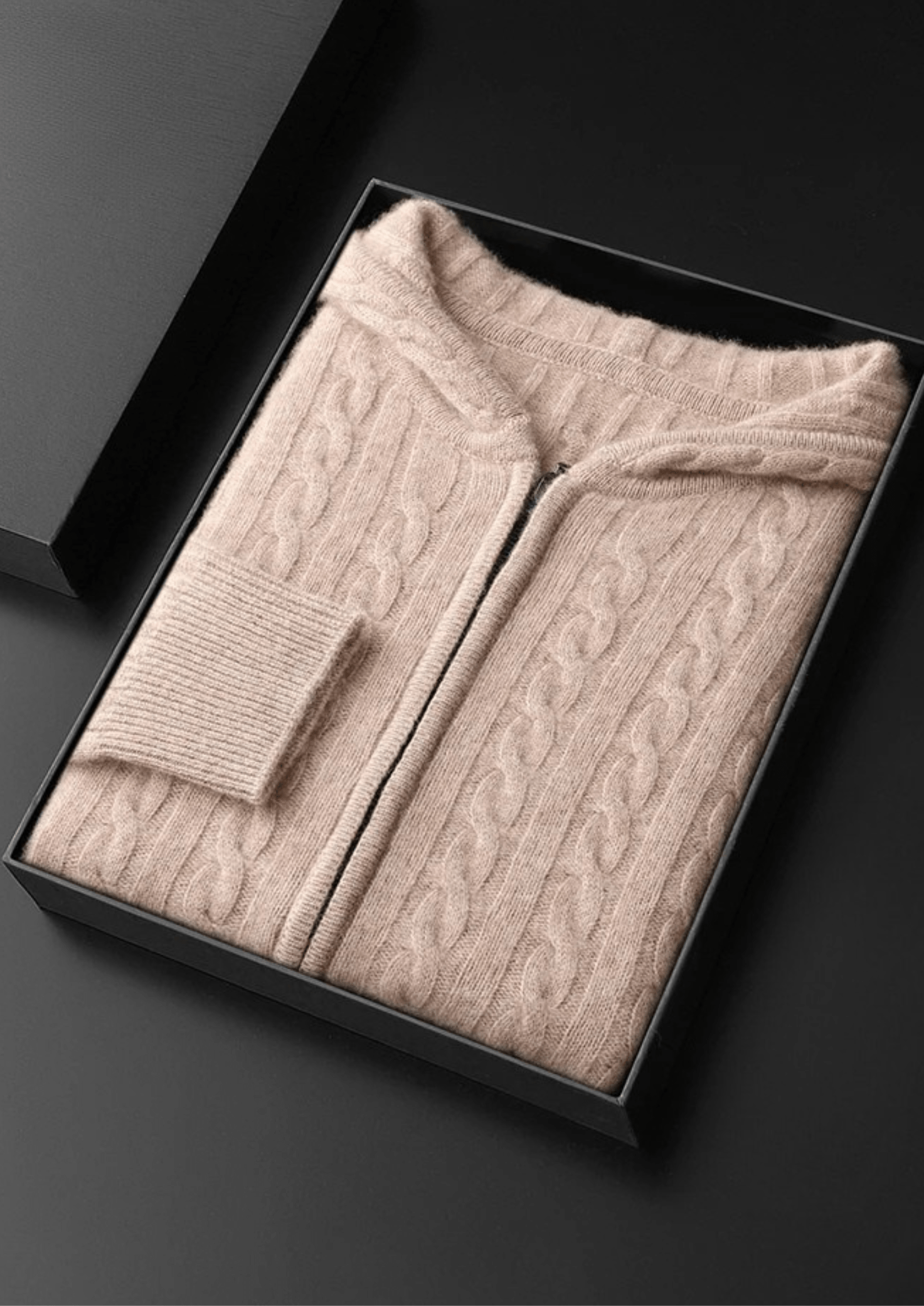 100% CASHMERE CABLE KNIT ZIPPER HOODIE - LORMIER - 