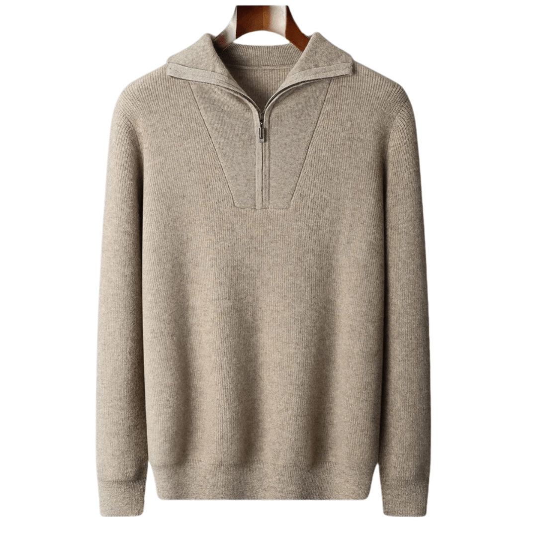 100% CASHMERE HALF ZIP SWEATER - LORMIER - 
