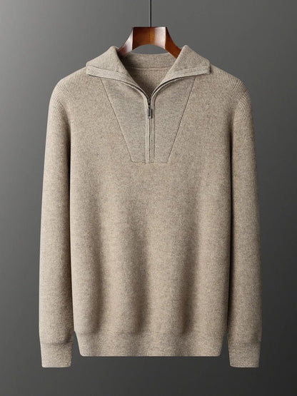100% CASHMERE HALF ZIP SWEATER - LORMIER - 