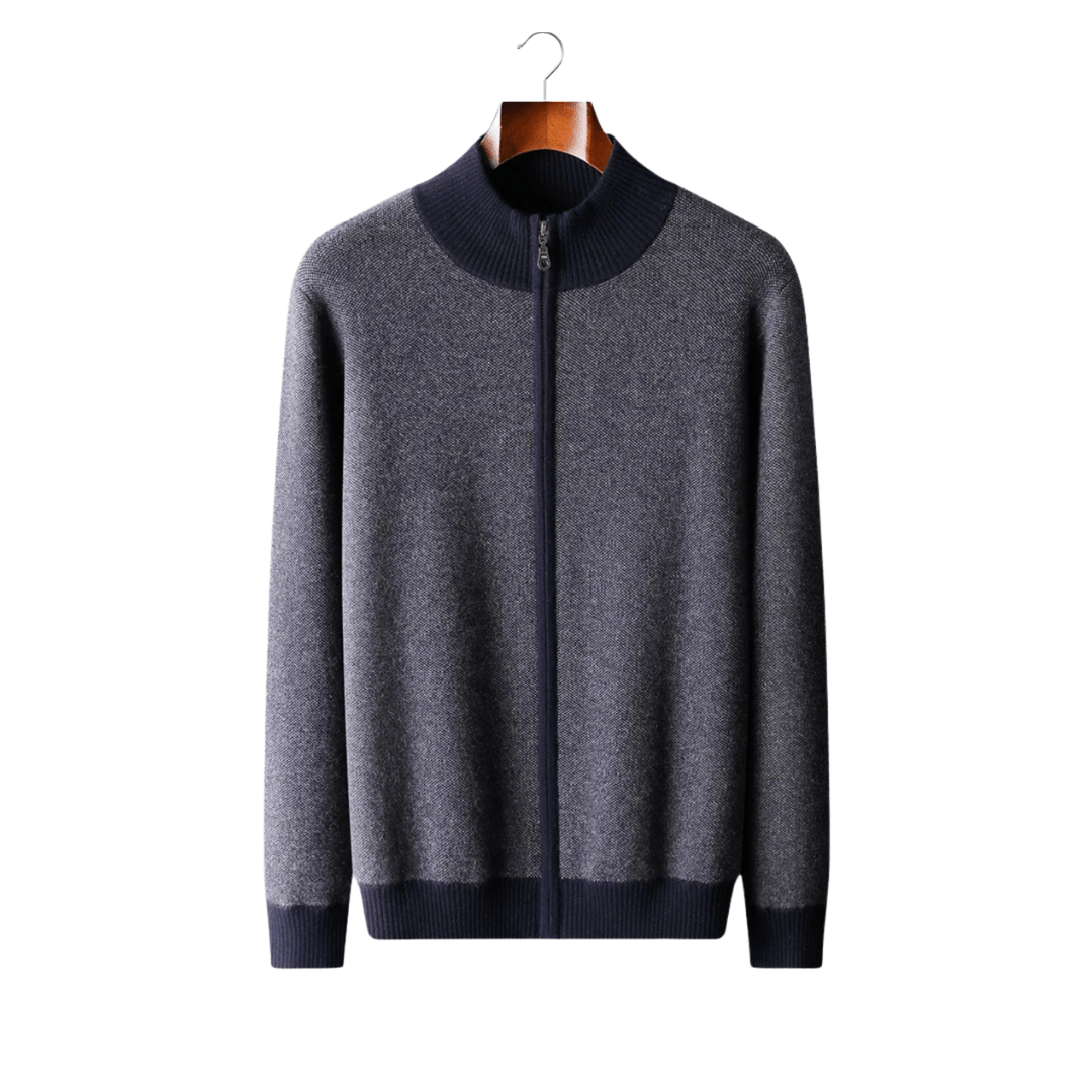 100% CASHMERE JACQUARD ZIP CARDIGAN - LORMIER - 