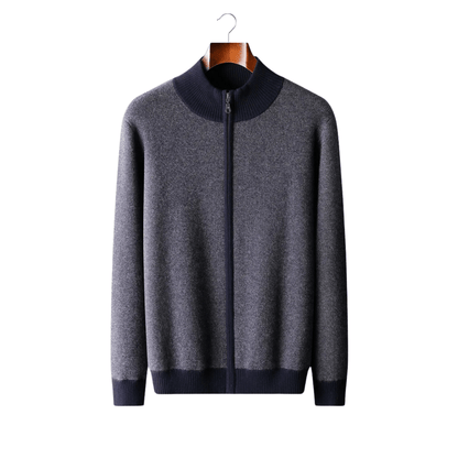 100% CASHMERE JACQUARD ZIP CARDIGAN - LORMIER - 