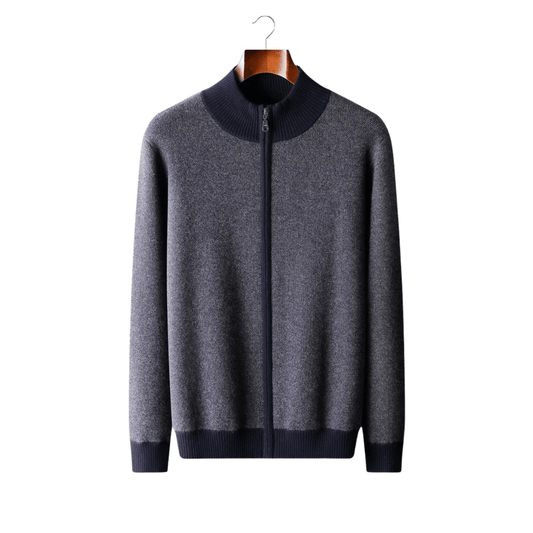 100% CASHMERE JACQUARD ZIP CARDIGAN - LORMIER - 