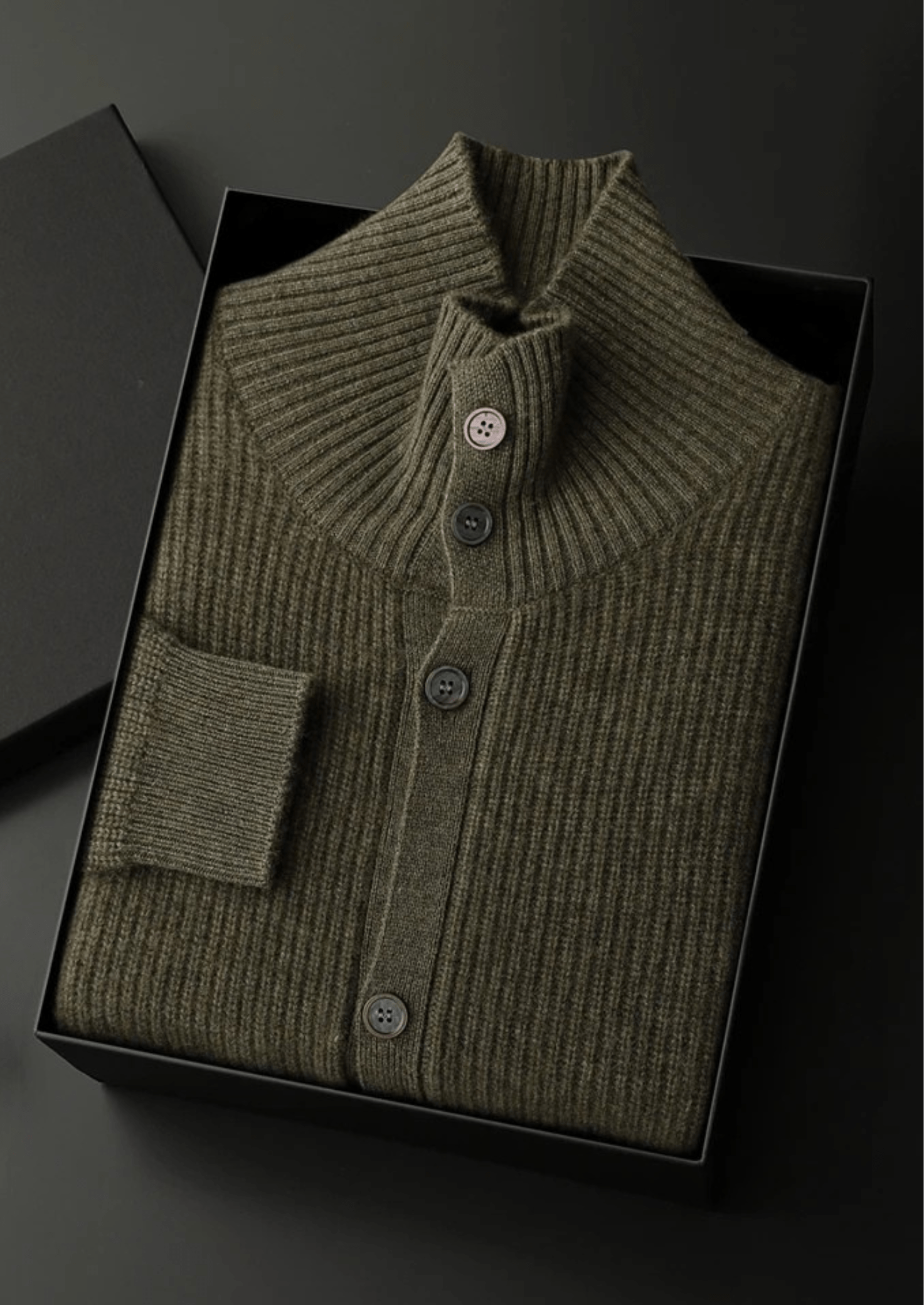 100% CASHMERE RIBBED HIGH COLLAR CARDIGAN - LORMIER - 