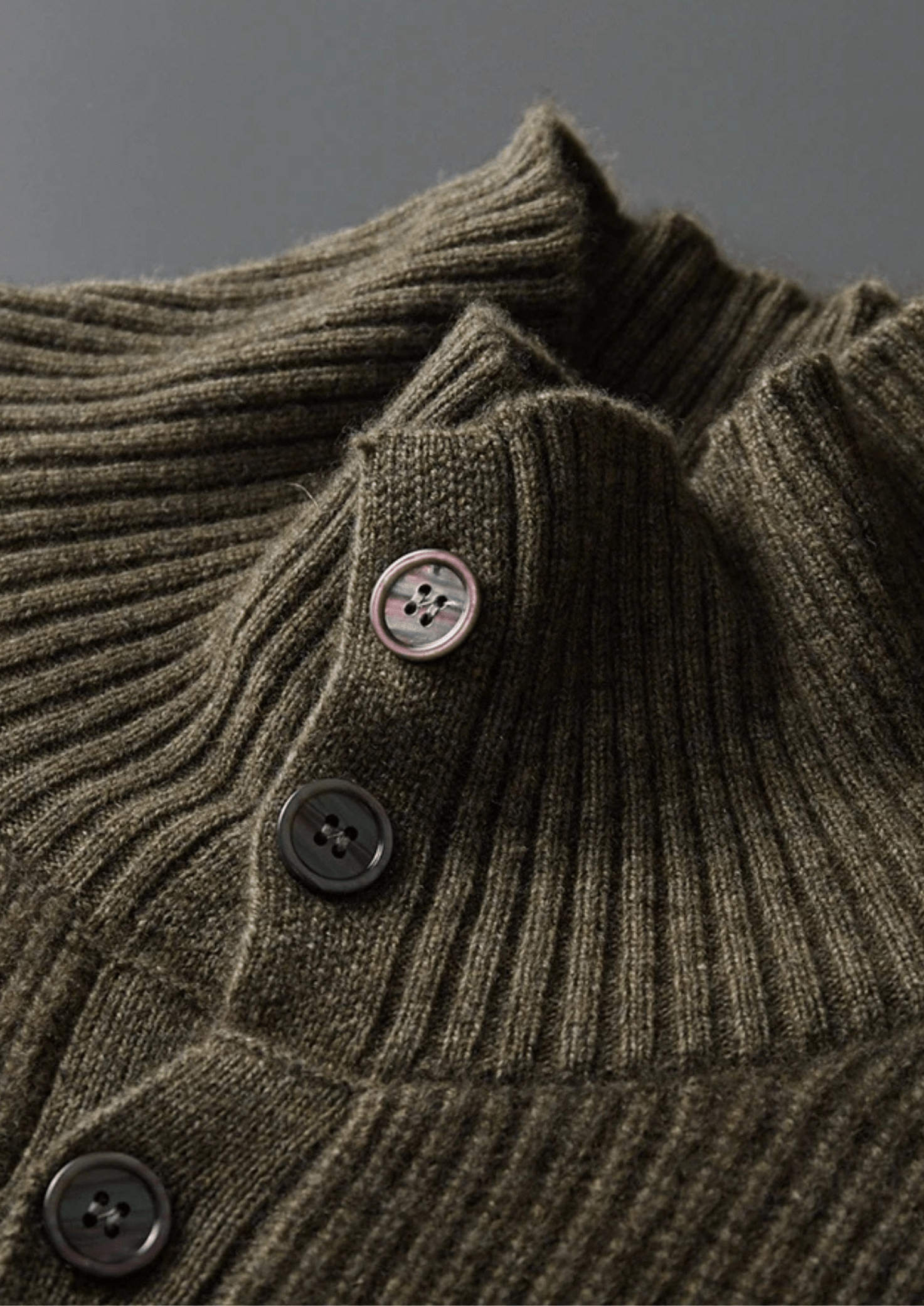 100% CASHMERE RIBBED HIGH COLLAR CARDIGAN - LORMIER - 