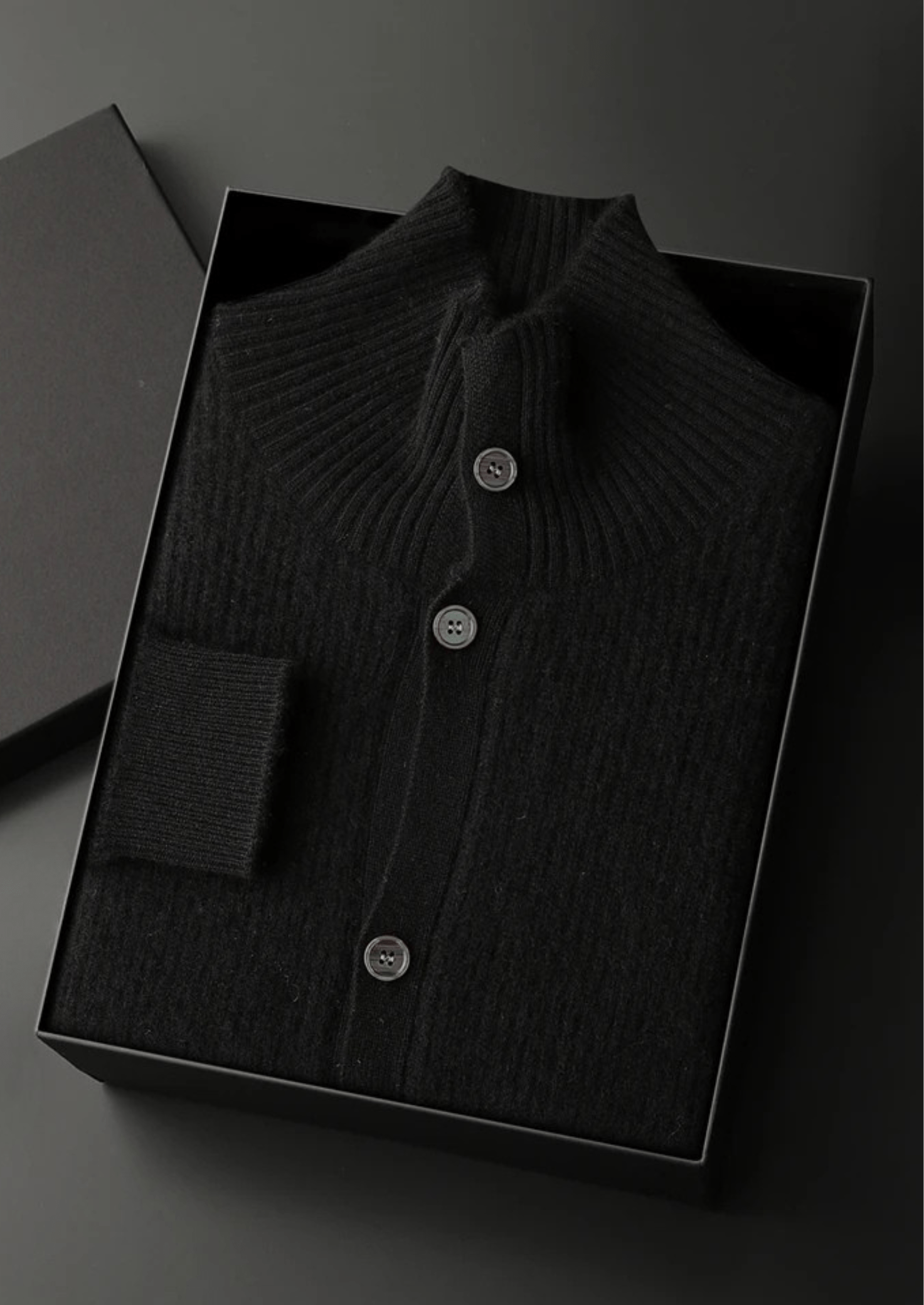 100% CASHMERE RIBBED HIGH COLLAR CARDIGAN - LORMIER - 