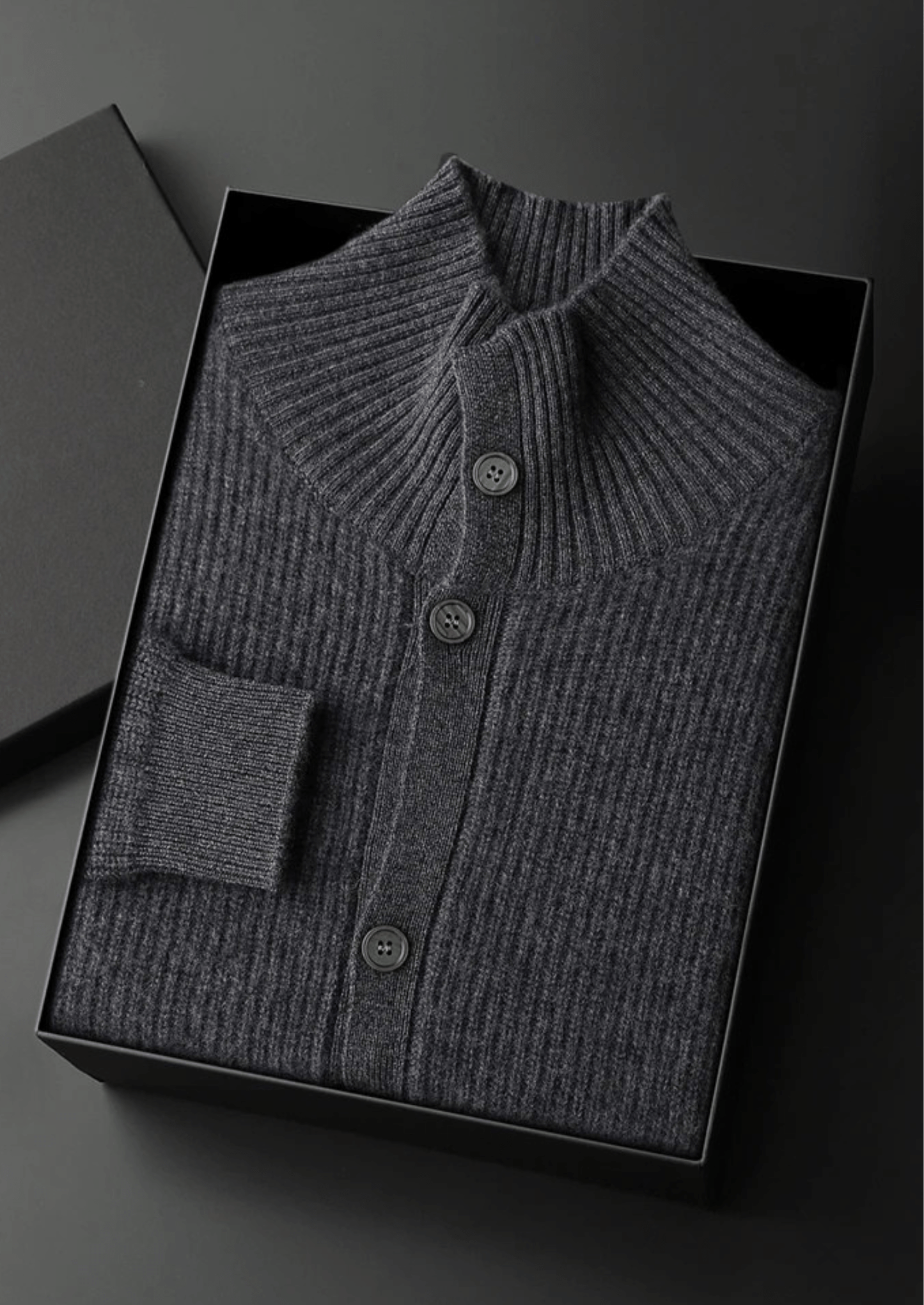 100% CASHMERE RIBBED HIGH COLLAR CARDIGAN - LORMIER - 