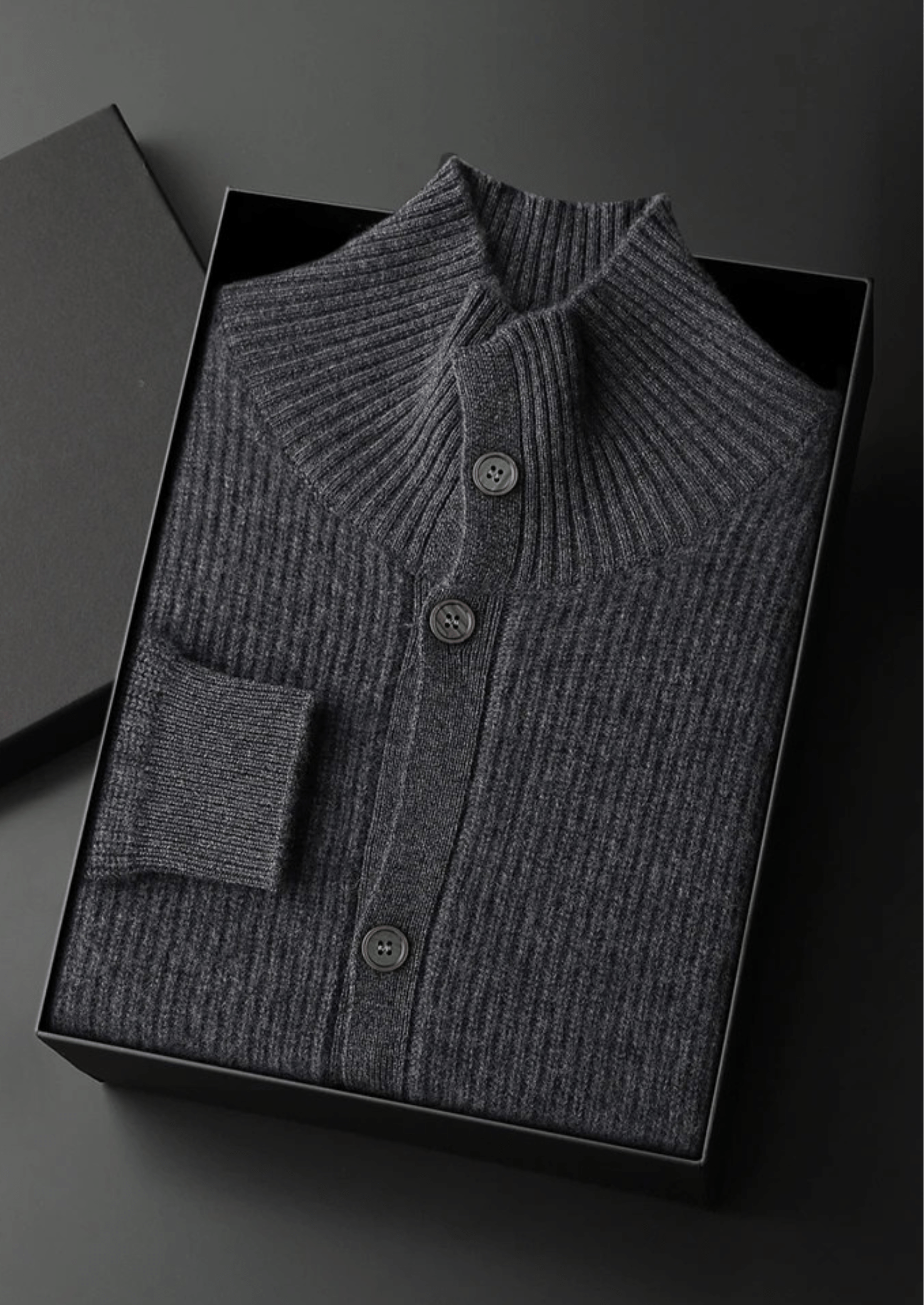 100% CASHMERE RIBBED HIGH COLLAR CARDIGAN - LORMIER - 