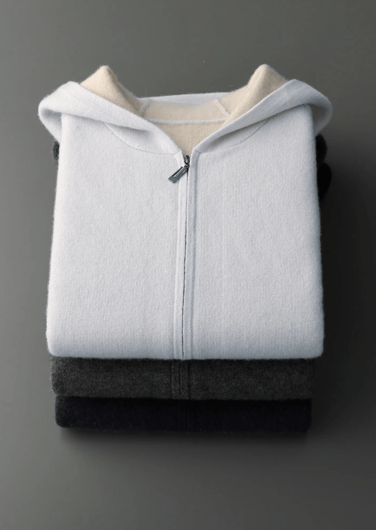 100% CASHMERE TWO - TONE ZIPPER HOODIE - LORMIER - 
