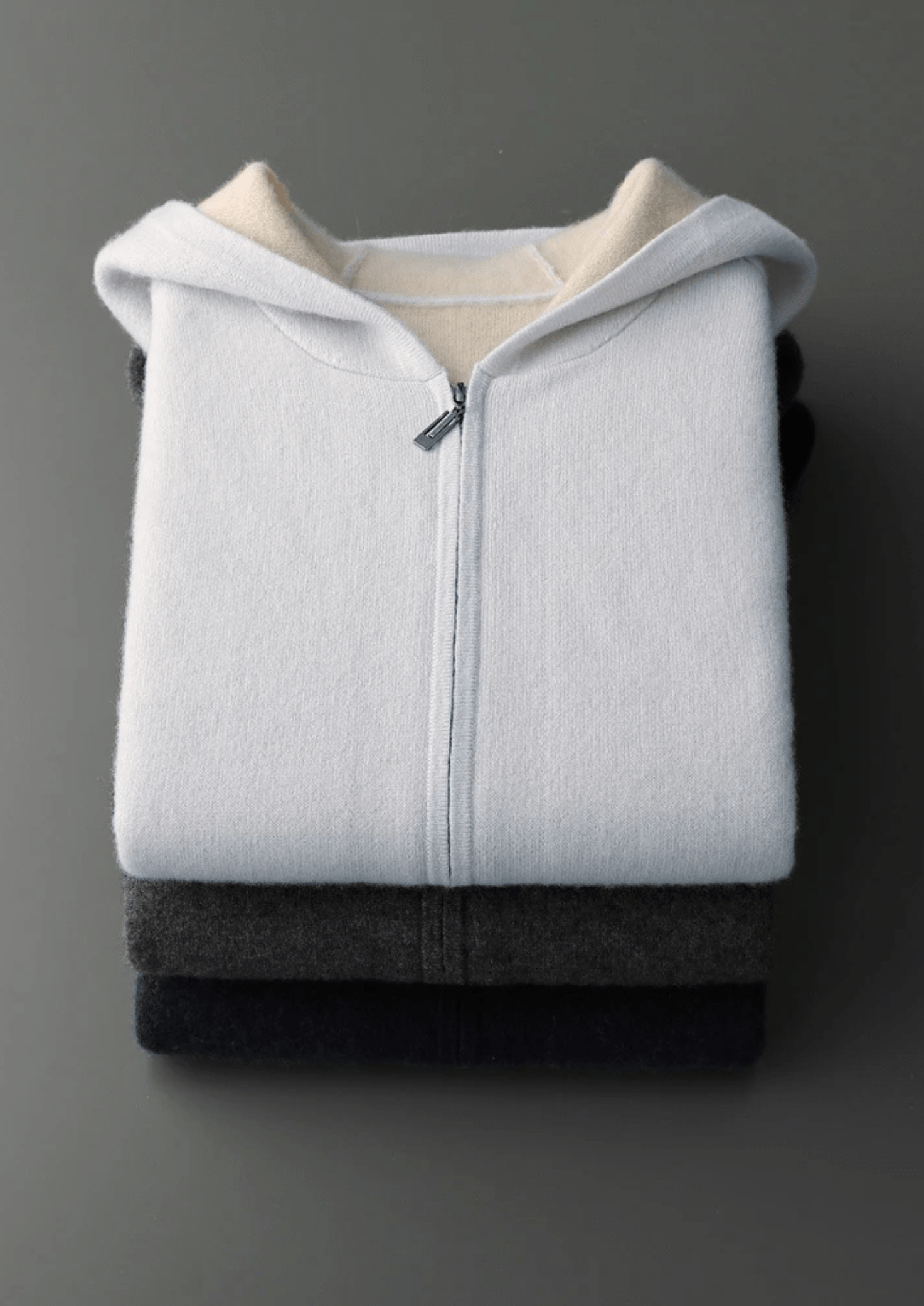 100% CASHMERE TWO - TONE ZIPPER HOODIE - LORMIER - 