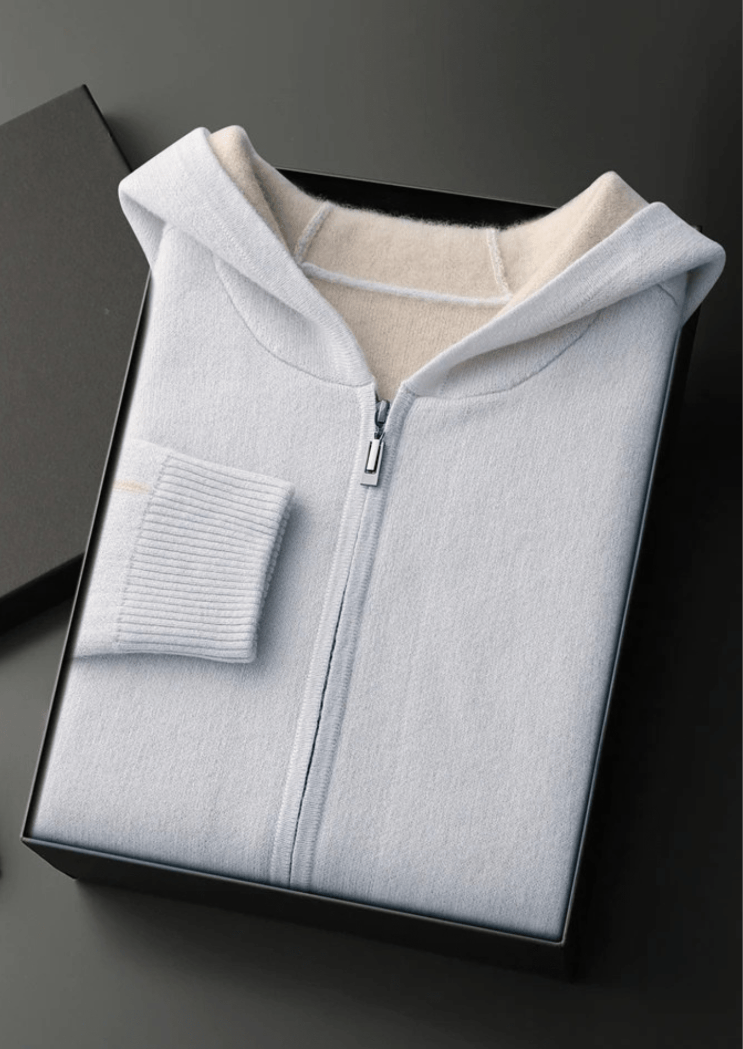 100% CASHMERE TWO - TONE ZIPPER HOODIE - LORMIER - 
