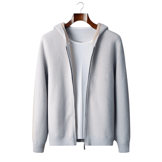 100% CASHMERE TWO - TONE ZIPPER HOODIE - LORMIER - 