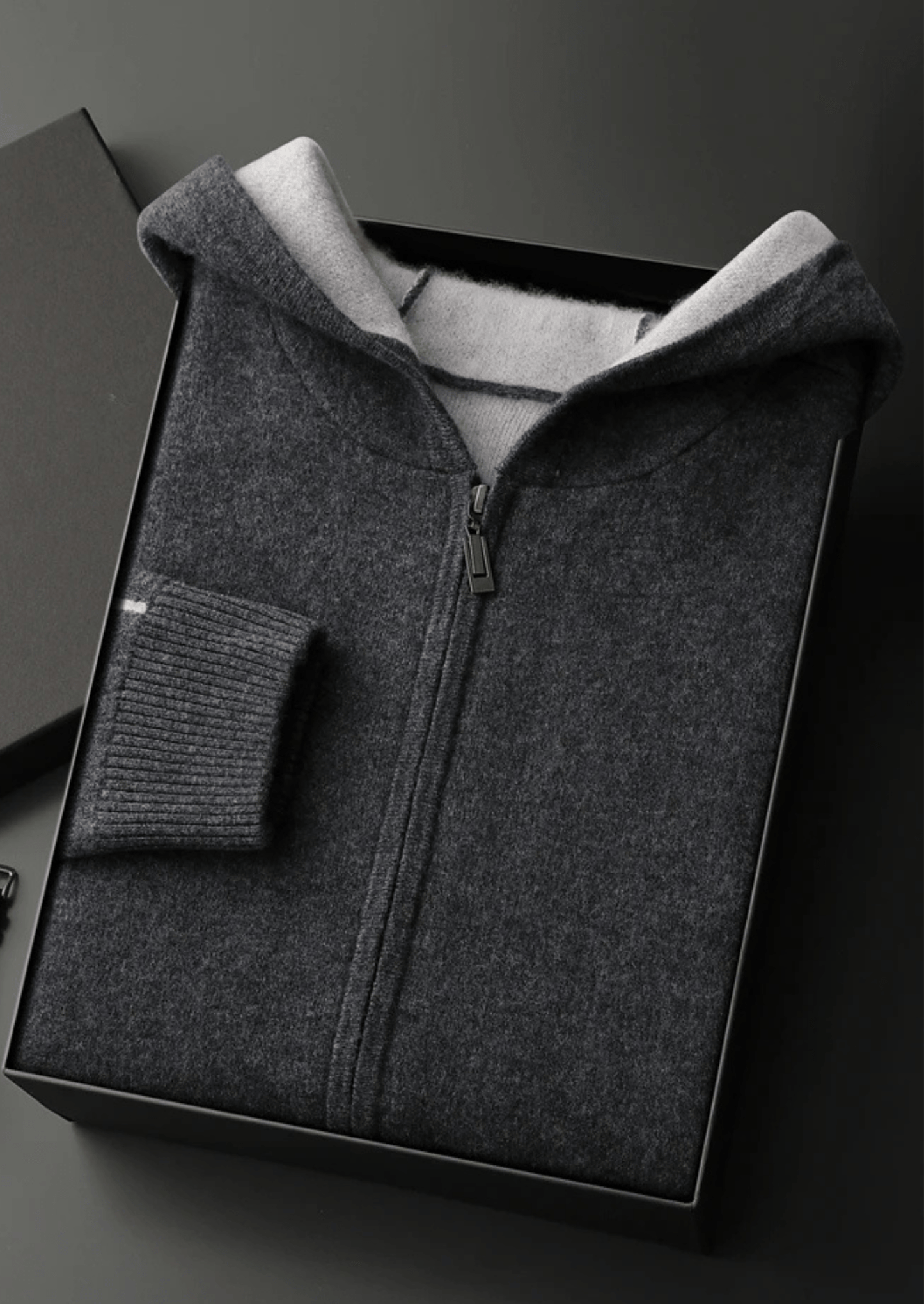 100% CASHMERE TWO - TONE ZIPPER HOODIE - LORMIER - 