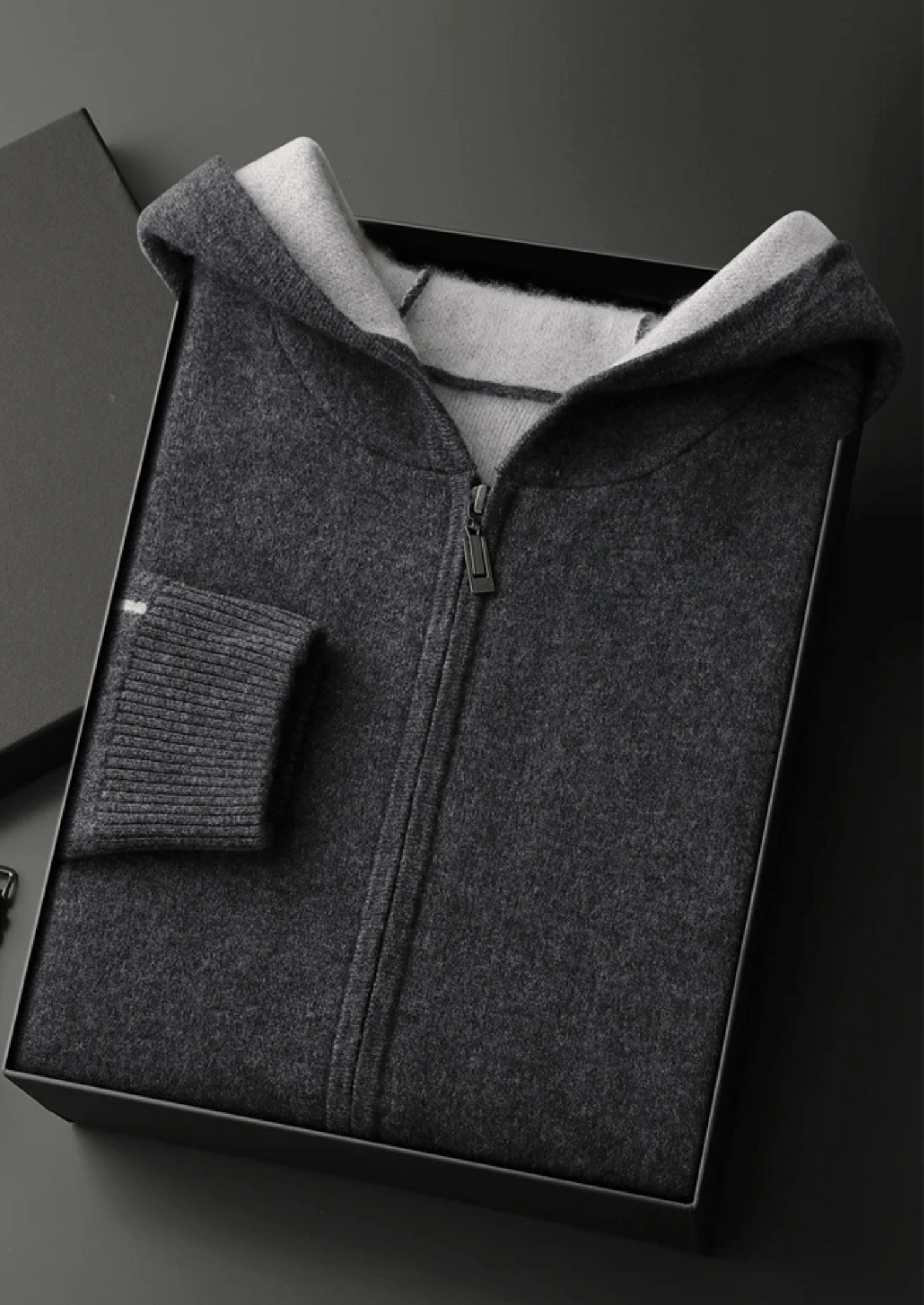 100% CASHMERE TWO - TONE ZIPPER HOODIE - LORMIER - 