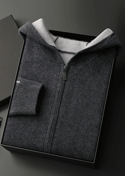 100% CASHMERE TWO - TONE ZIPPER HOODIE - LORMIER - 