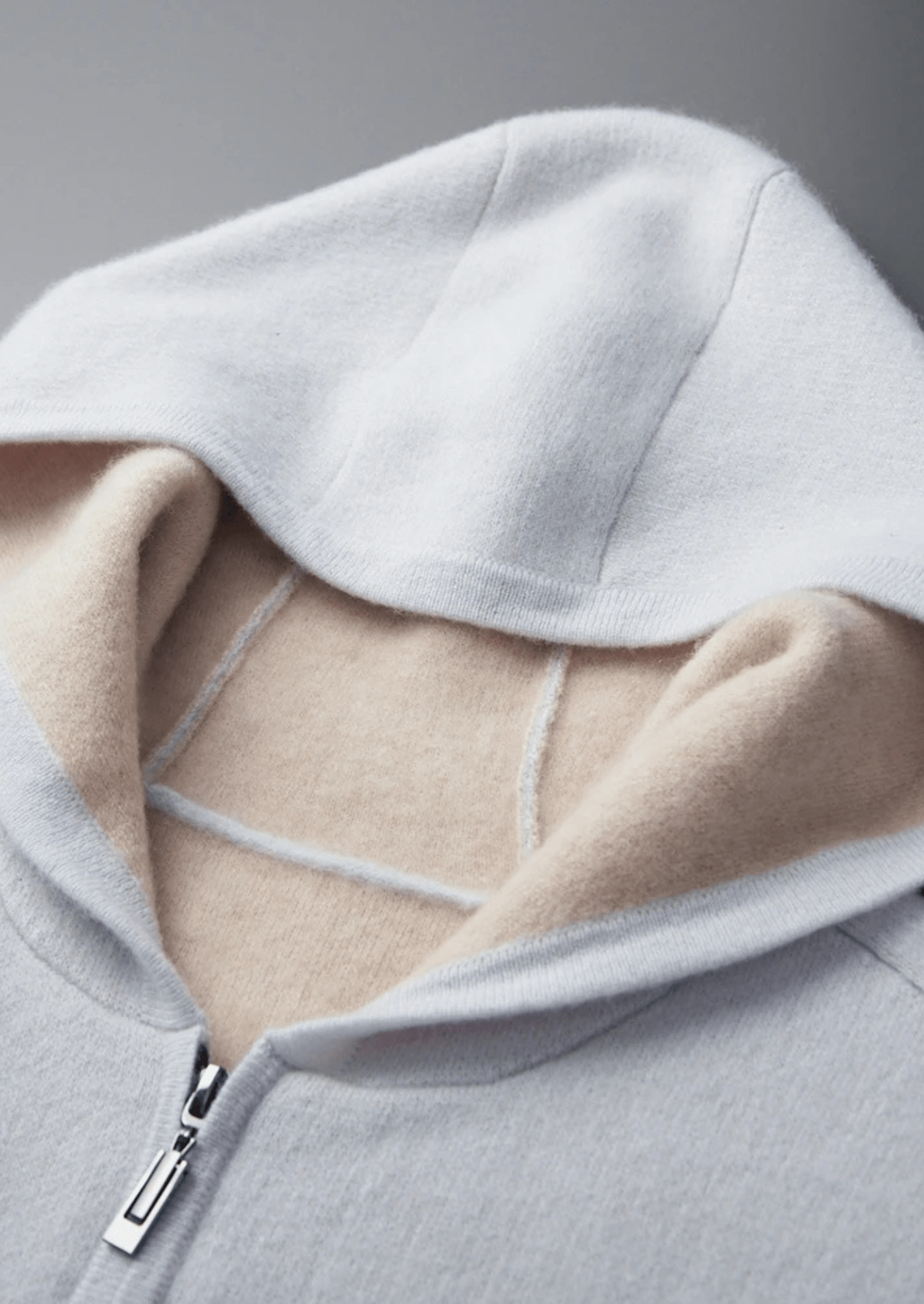 100% CASHMERE TWO - TONE ZIPPER HOODIE - LORMIER - 