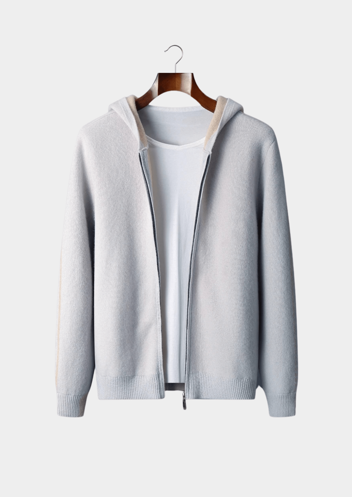 100% CASHMERE TWO - TONE ZIPPER HOODIE - LORMIER - 