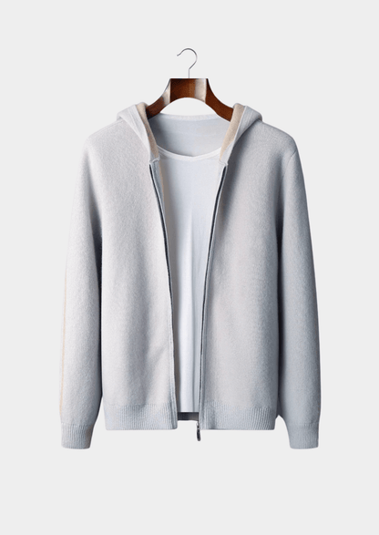 100% CASHMERE TWO - TONE ZIPPER HOODIE - LORMIER - 