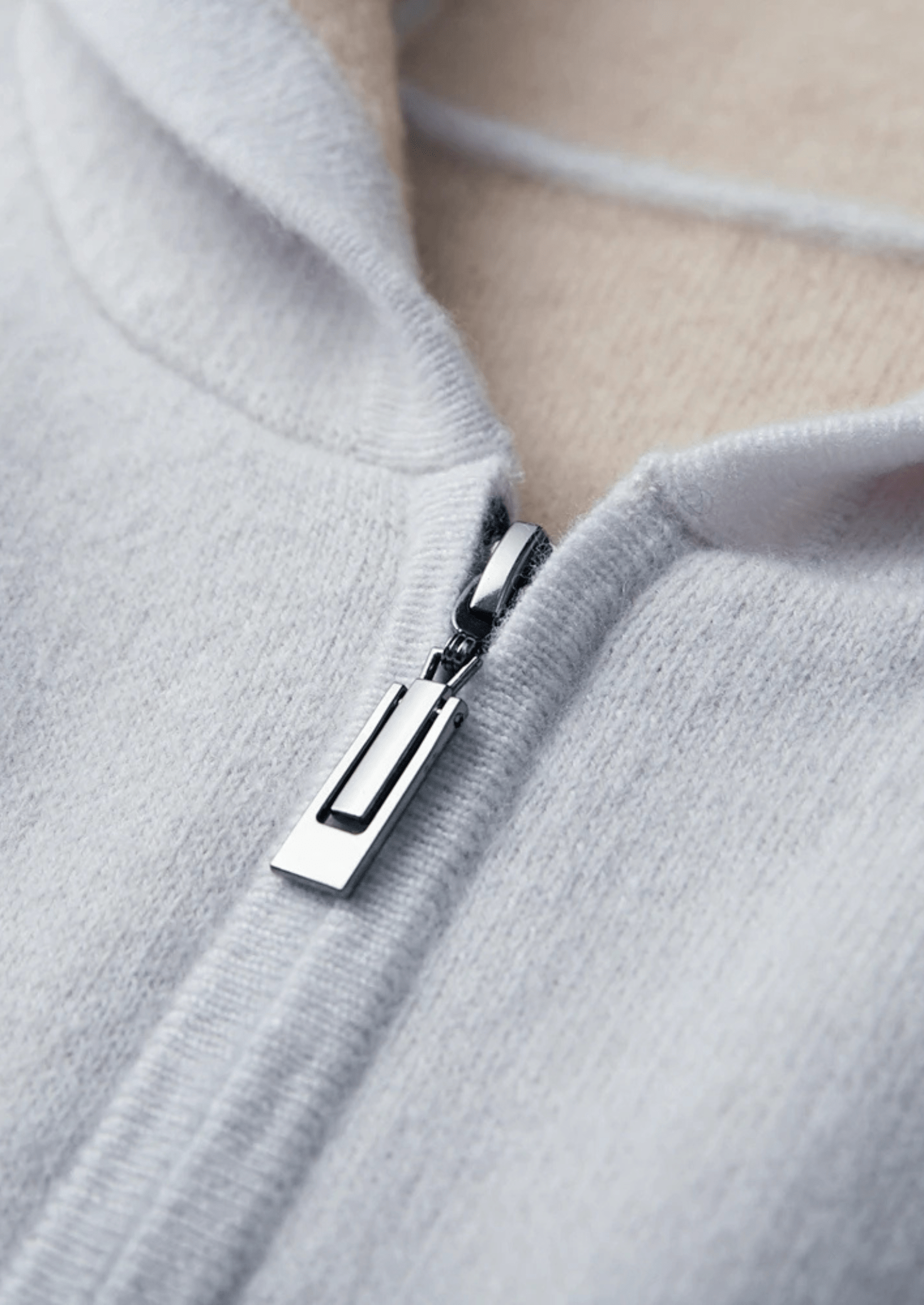 100% CASHMERE TWO - TONE ZIPPER HOODIE - LORMIER - 