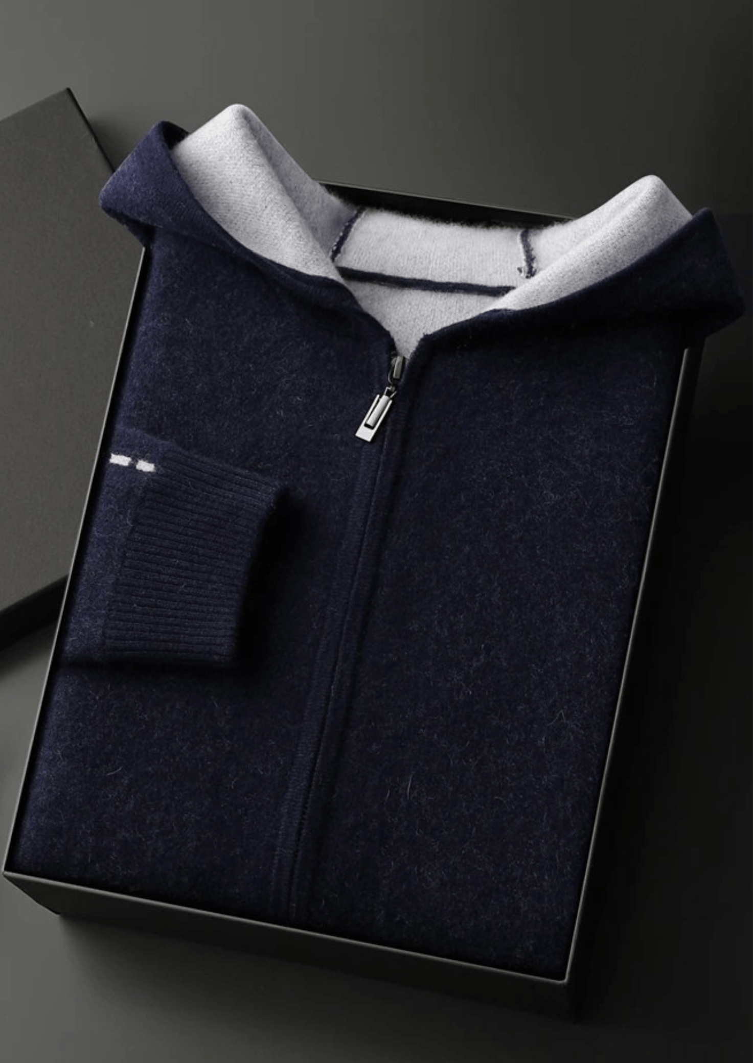 100% CASHMERE TWO - TONE ZIPPER HOODIE - LORMIER - 