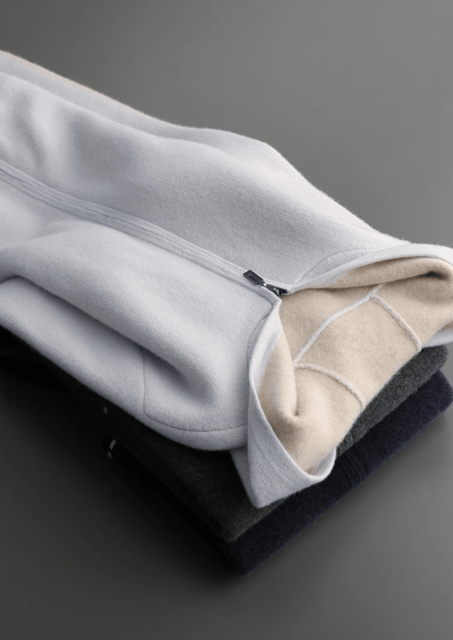 100% CASHMERE TWO - TONE ZIPPER HOODIE - LORMIER - 