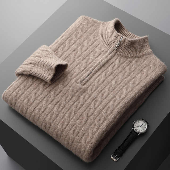 100% CASHMERE WOVEN HALF ZIP - LORMIER - 
