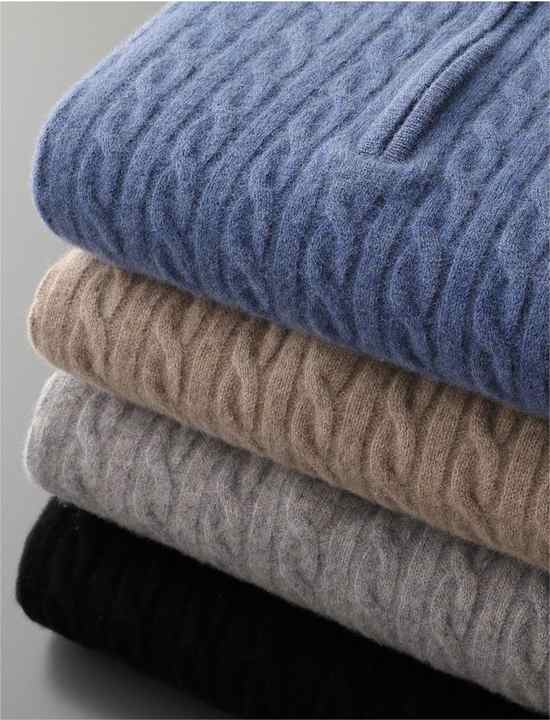 100% CASHMERE WOVEN HALF ZIP - LORMIER - 